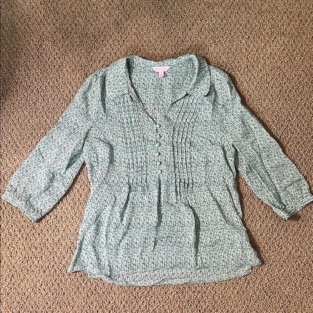 LILLY PULITZER Teal Silk Blouse
